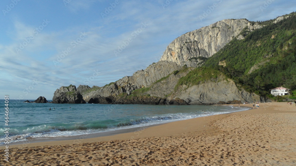 Laga beach, Basque country landscape, Atlantic ocean coastline, travel landmark
