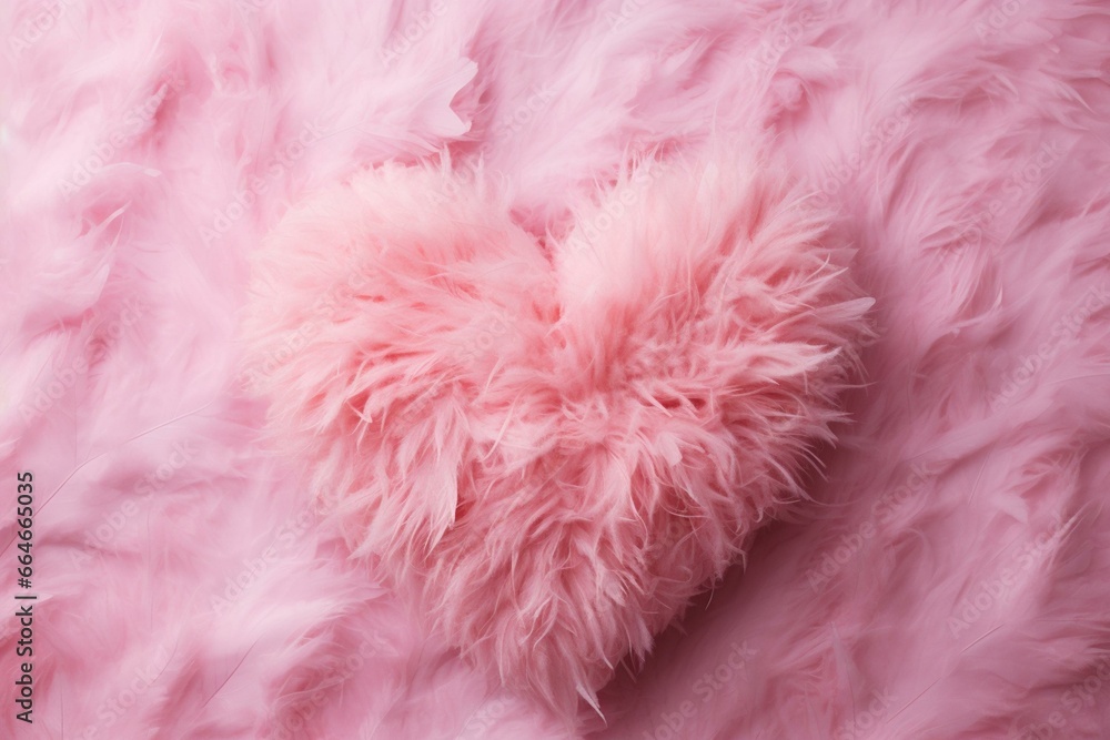 vibrant pink heart on fluffy fabric, romantic backdrop. Generative AI