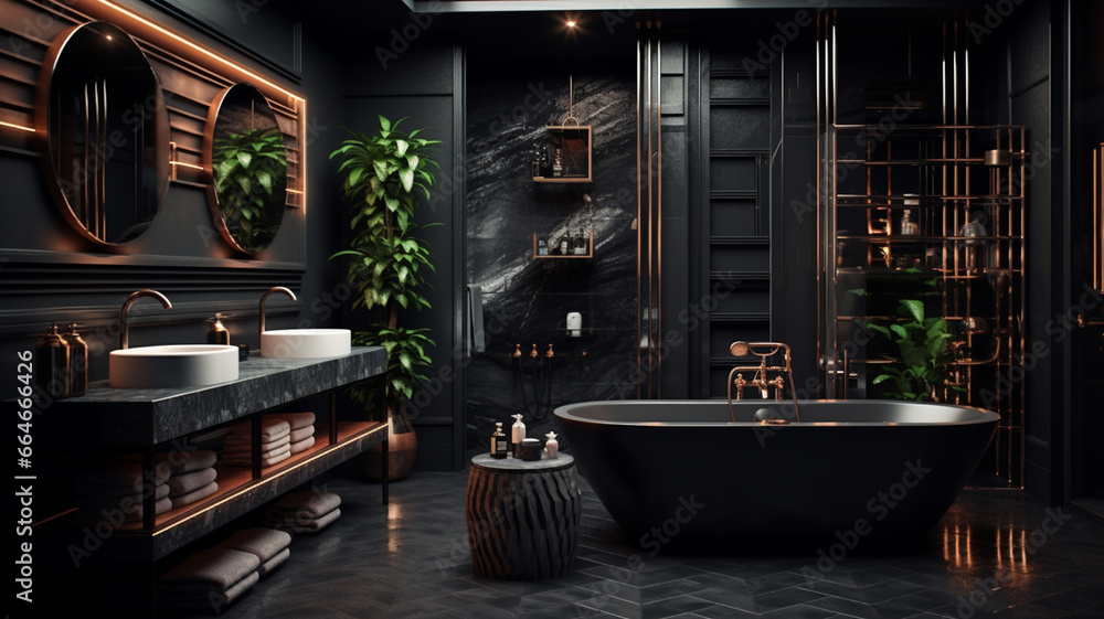 3 d render of luxury bathroom with modern interior design