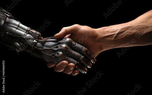 Robot shaking hand with a human hand