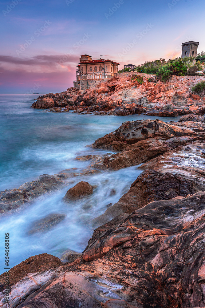 Sunrise view of the ancient Boccale Castle, Livorno, Tuscany, Italy