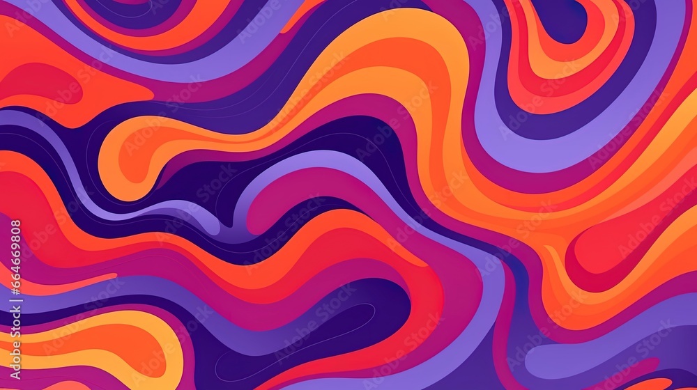 Groovy hippie 70s background with waves, swirl, twirl patterns. Twisted distorted texture in trendy retro psychedelic style.