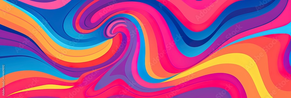 Groovy hippie 70s background with waves, swirl, twirl patterns. Twisted distorted texture in trendy retro psychedelic style. - obrazy, fototapety, plakaty 