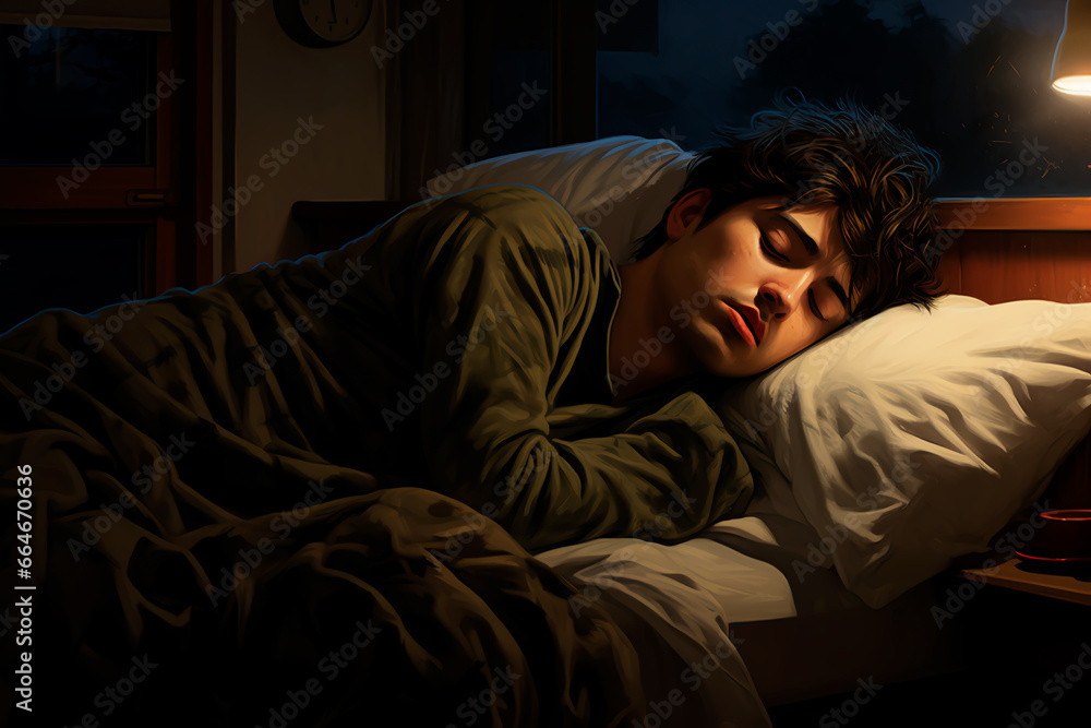 A man sleeping in bed at night A man sleeping in bed at night
