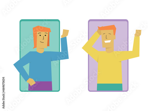 two people making a phone call. vector flat illustration