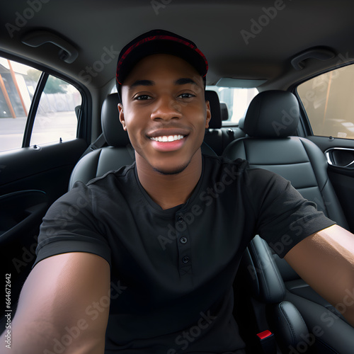 man taking selfie in Car, black man, with generative AI
