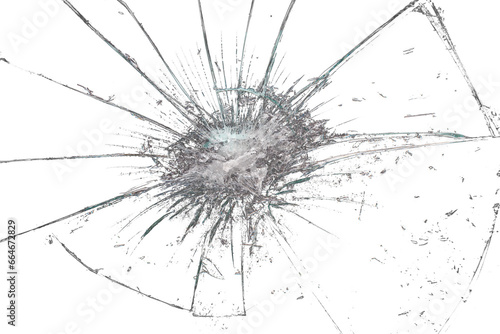 Obraz na płótnie Close up of a broken glass with shards and cracks on transparent background w salonie