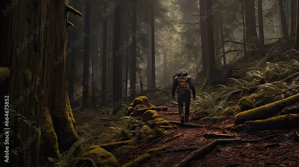 person hiking alone in the woods person hiking alone in the woods