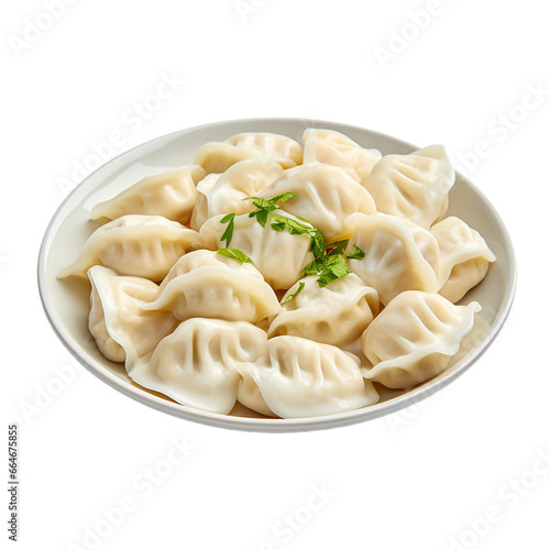plate of homemade pelmeni isolated on white background, ai generated