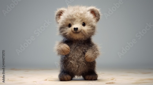 A miniature teddy bear with dark grey fur, standing on its hind legs and appearing inquisitive © Teddy Bear