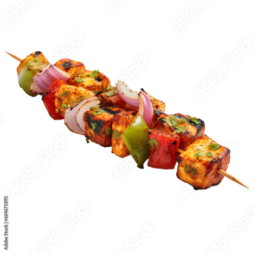 paneer tikka with vegetables isolated on white background, ai generated