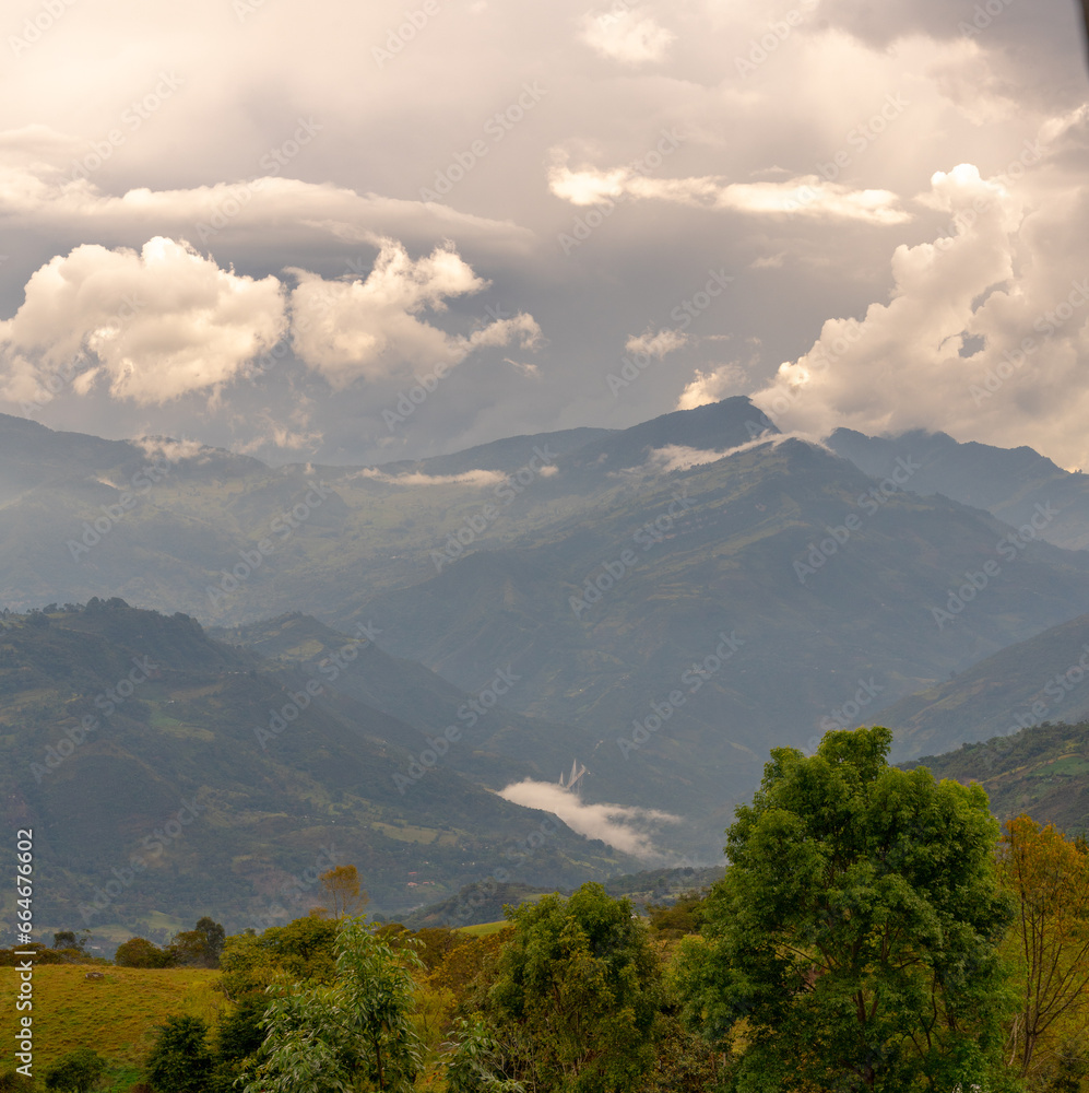 Obraz premium natural landscapes, in Colombian mountains, the great central mountain range of America and its beautiful landscapes and country houses
