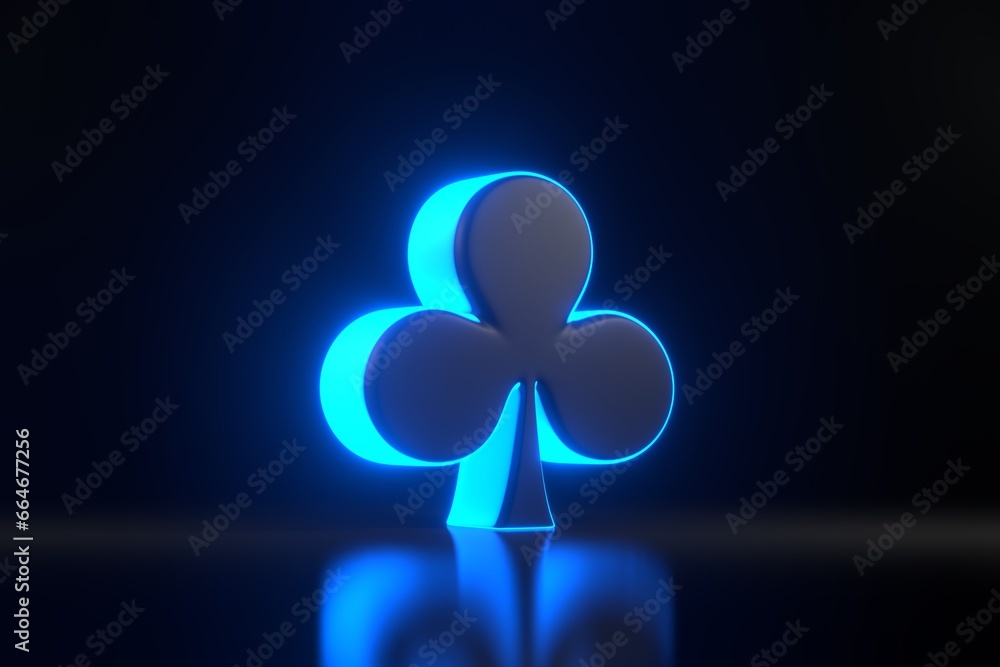 Aces cards symbols with futuristic neon blue lights on a black background. Club icon. 3D render illustration Aces cards symbols with futuristic neon blue lights on a black background. Club icon. 3D render illustration