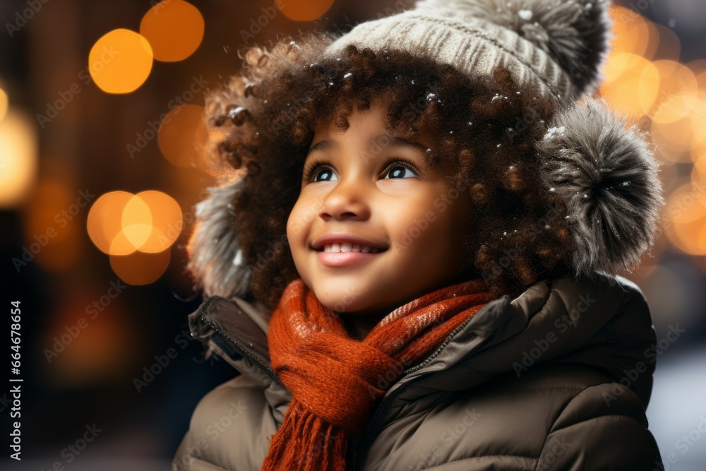 Child at the Christmas market. Portrait with selective focus and copy space Child at the Christmas market. Portrait with selective focus and copy space