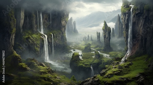A cascading waterfall rushing down the terraced cliffs of Residual Mountains.