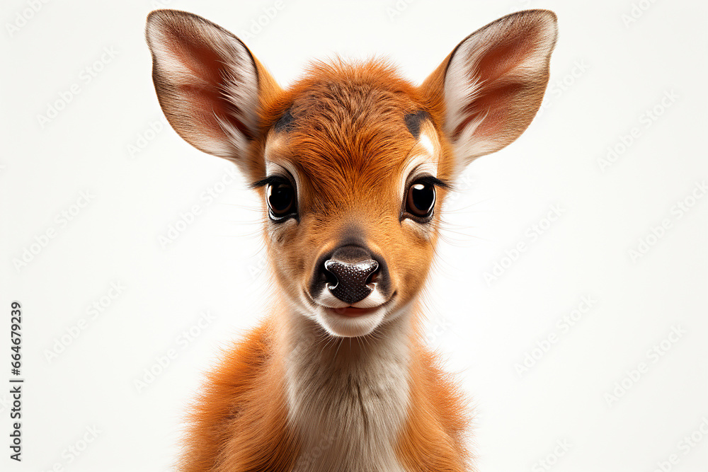 Obraz premium Deer on a white background. Adorable 3D cartoon animal portrait.