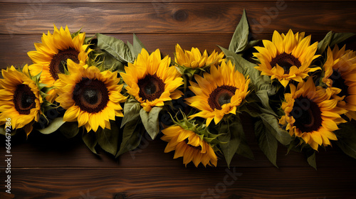 Sunflowers on wooden background UHD wallpaper Stock Photographic Image