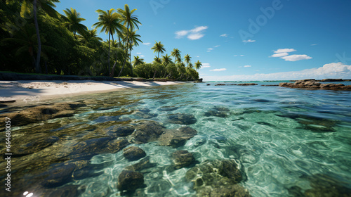 Tropical beach and palm trees UHD wallpaper Stock Photographic Image