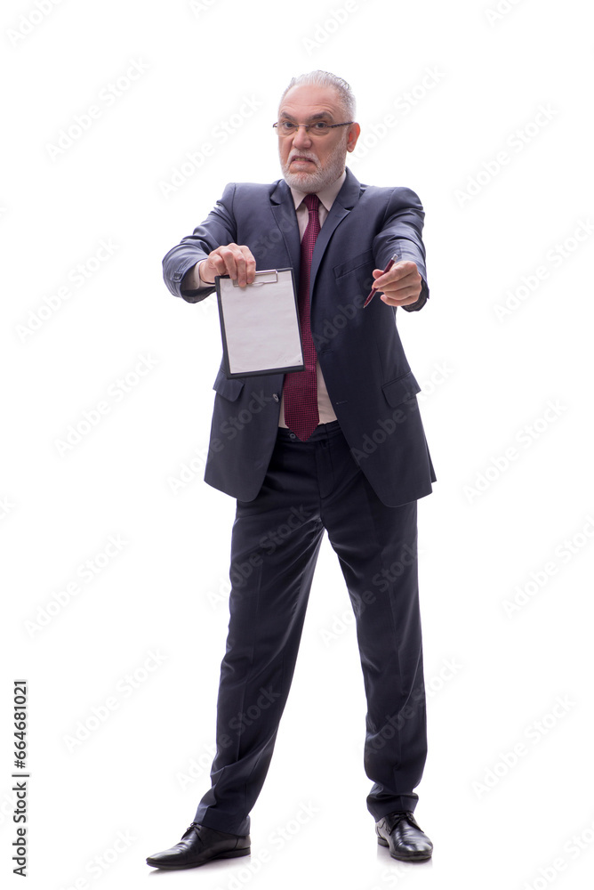 Old businessman isolated on white