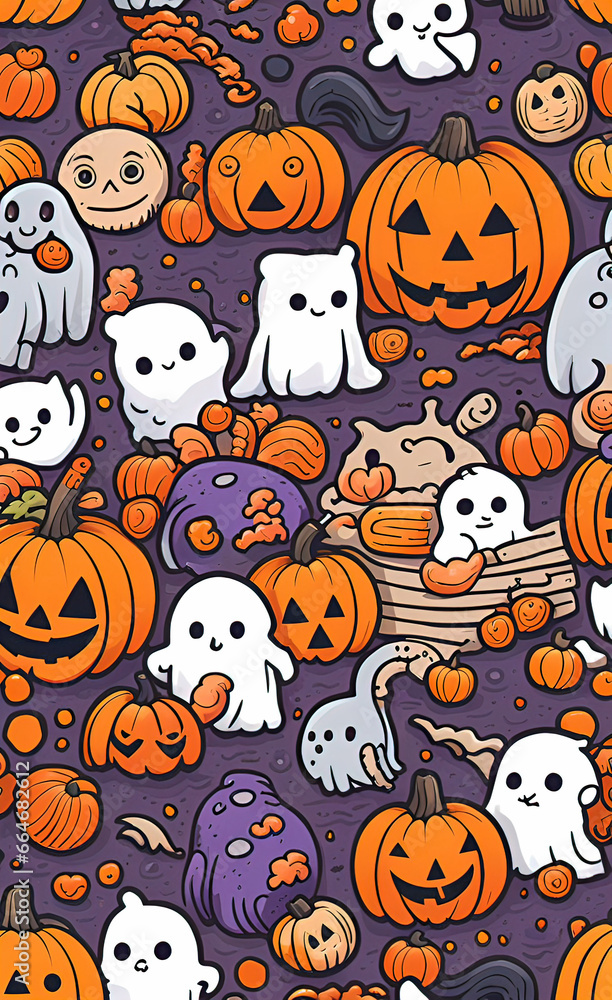 Fototapeta premium watercolor illustration, Halloween and holiday theme, cartoon doodle, very cute, print for background,