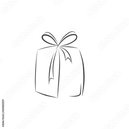 line art drawing of gift box. Wrapped surprise package for christmas or birthday party .Party and celebration. Gift box line art outline vector illustra