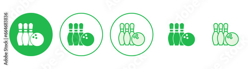Bowling icon set. bowling ball and pin icon. bowling pins