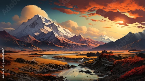 An image of a fault-block mountain at sunrise, with warm hues painting the sky and casting long shadows.