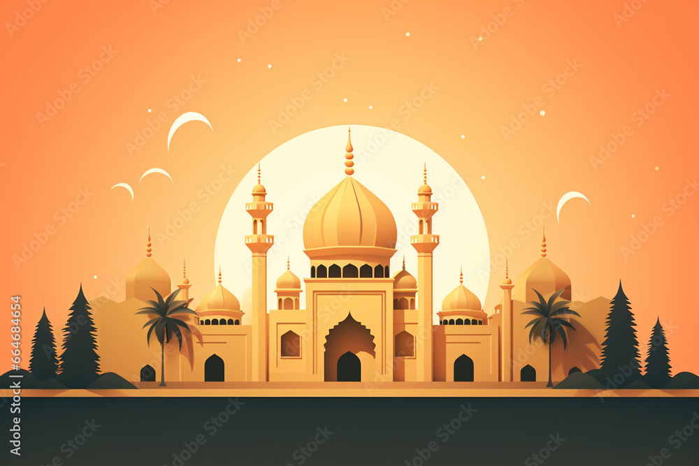 vector islamic with mosque in paper style - obrazy, fototapety, plakaty 