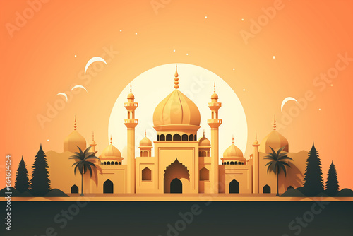 vector islamic with mosque in paper style photo