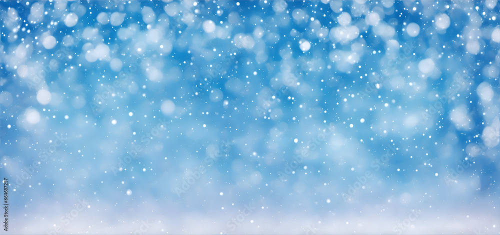 Horizontal banner with a blurred winter background and bokeh effect. Generative AI