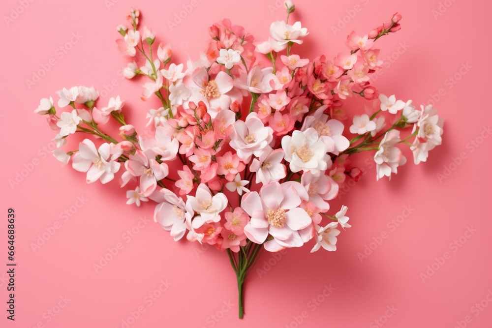 delicate marriage flowers on pink backdrop. Generative AI