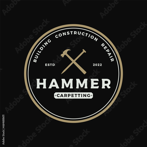 Retro vintage crossed hammer and nails logo template design.Logo for home repair service, carpentry,badges, woodworking.
