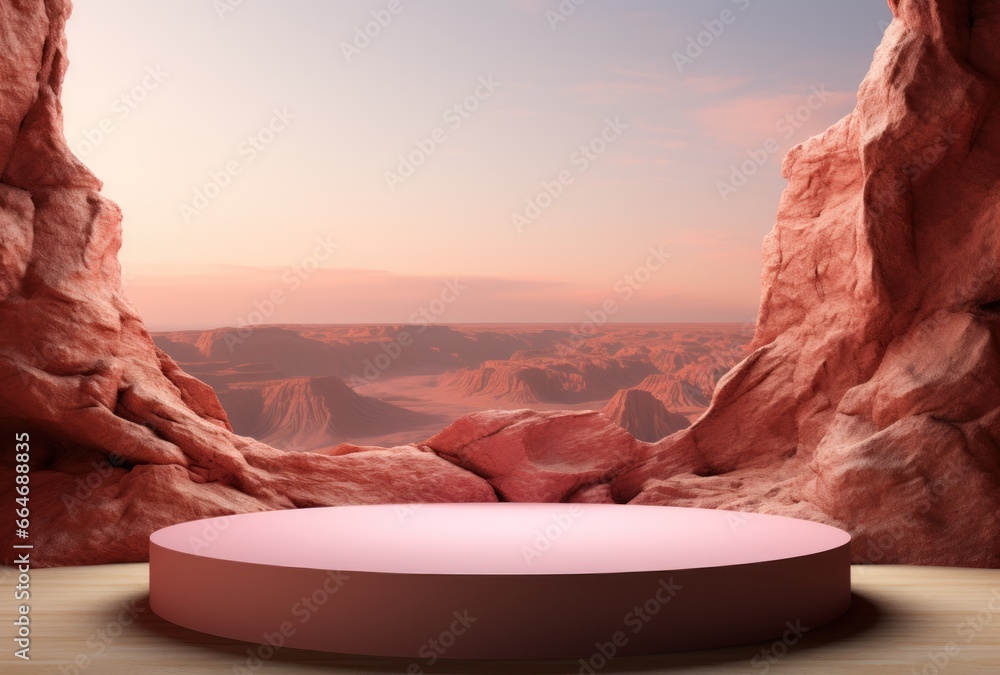 3D background, stone pedestal podium on natural pastel pink backdrop 3D background, stone pedestal podium on natural pastel pink backdrop