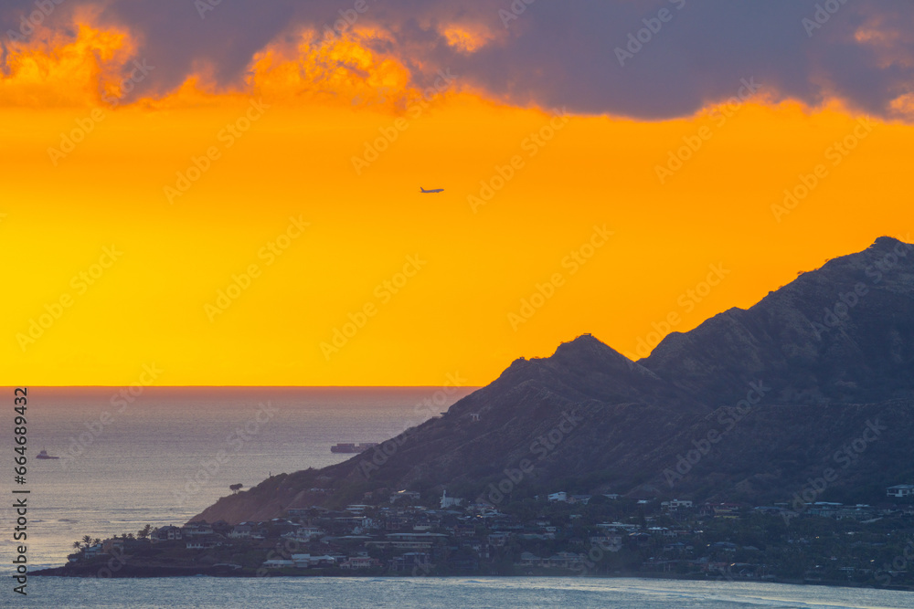 Sunset by the sea, Photo taken at Hanauma Bay Ridge Top, East Honolulu Oahu Hawaii. Diamond Head Crater