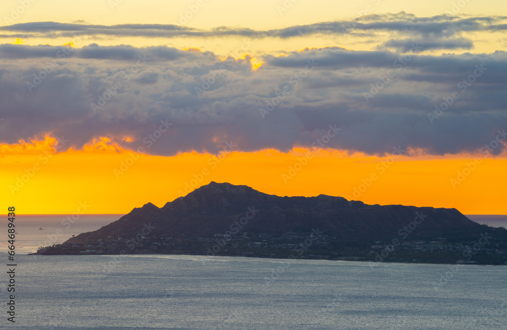 Sunset by the sea, Photo taken at Hanauma Bay Ridge Top, East Honolulu Oahu Hawaii. Diamond Head Crater