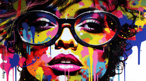colorful face of a woman with glasses