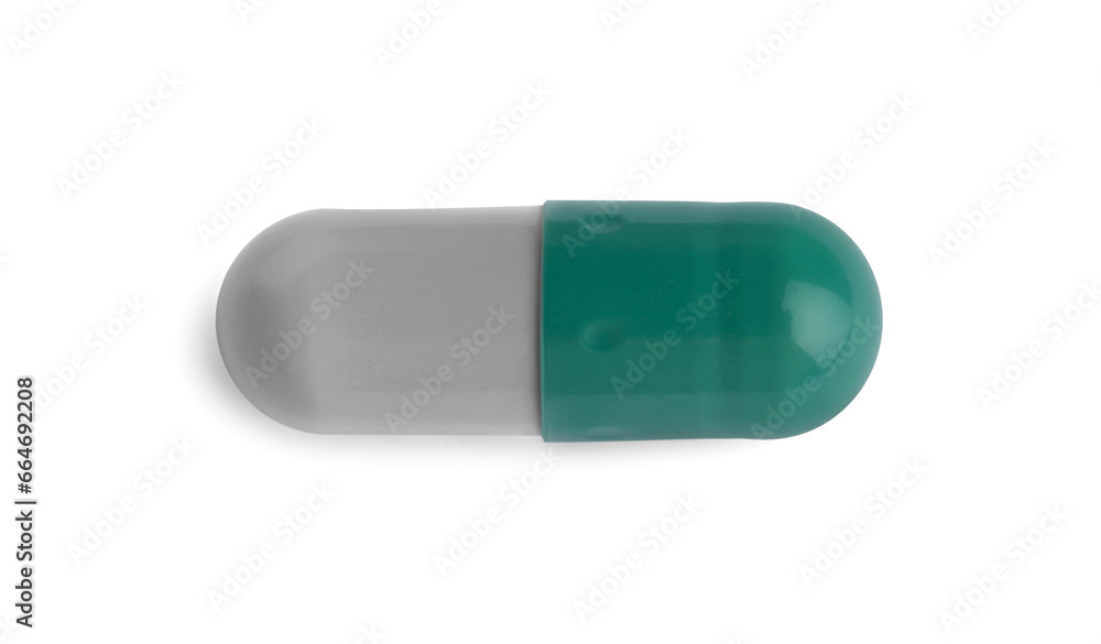 One pill isolated on white, top view One pill isolated on white, top view