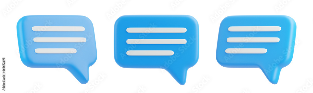 Speech bubble isolated on white background. Chat icon set. Chatting box, message box. 3D render illustration Speech bubble isolated on white background. Chat icon set. Chatting box, message box. 3D render illustration
