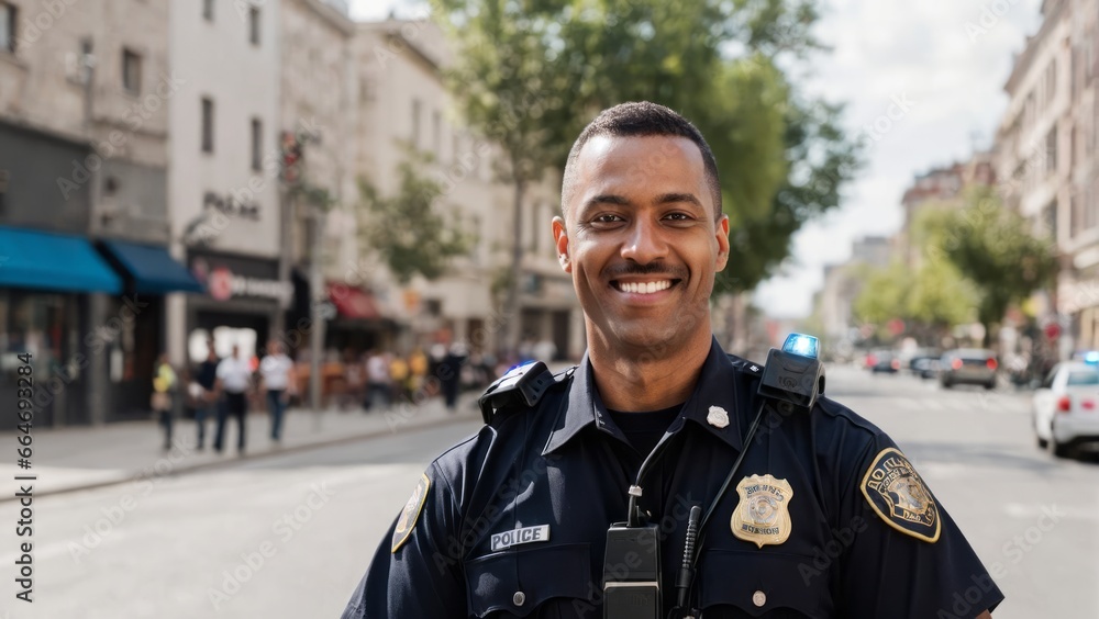 Police Officer posing in a city street 