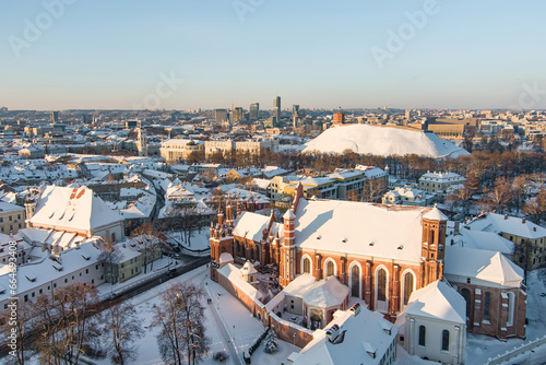 Aerial view of St. Anne's Church and neighboring Bernardine Church, one of the most beautiful and probably the most famous buildings in Vilnius.