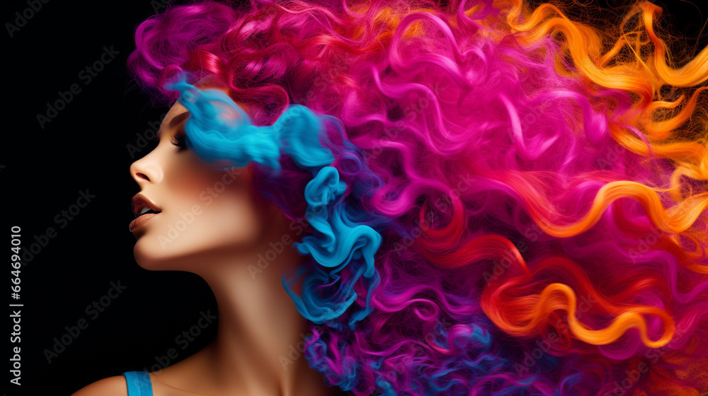 woman face with colorful hair