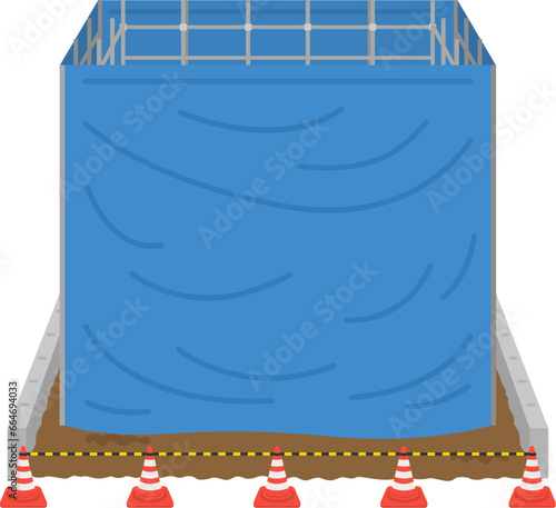 ブルーシートをかけた、新築の工事現場のイラスト