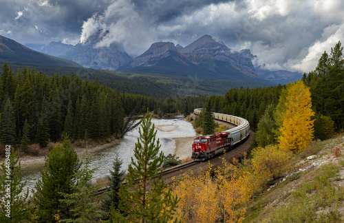 Train in the Valley at Morant's Curve in Banff National Park, Canada