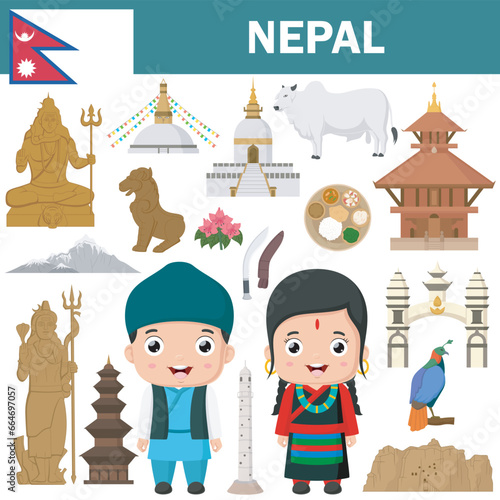 Set of Nepal famous landmarks