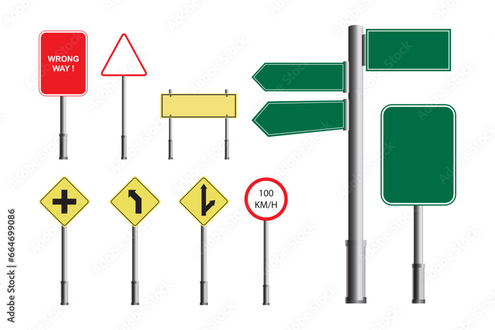 Set of road sign in green color board vector illustration. Set of road sign in green color board vector illustration.