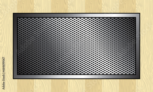 black metal board on wooden background. stainless steel blank copy space. metallic black.