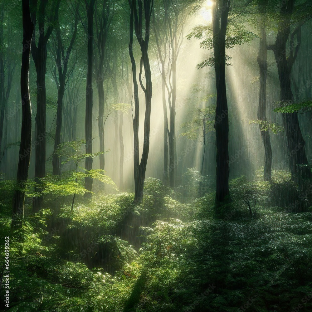 Obraz premium misty forest in the morning