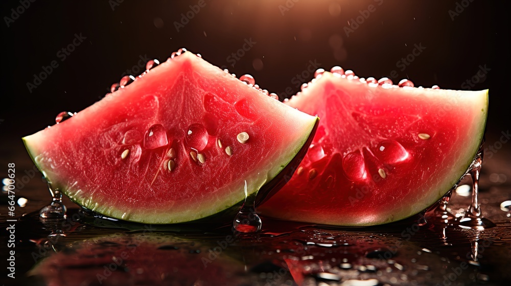 A potograph of a sliced water melon with drop UHD wallpaper Stock Photographic Image A potograph of a sliced water melon with drop UHD wallpaper Stock Photographic Image