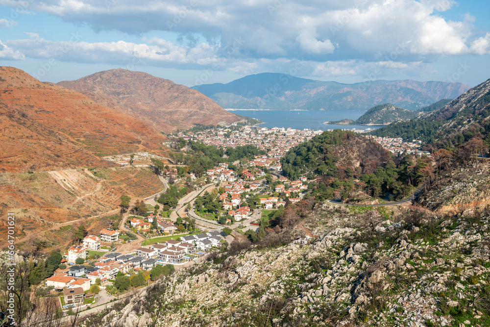 View over Icmeler, a suburb of Marmaris resort town in Mugla province of Turkey