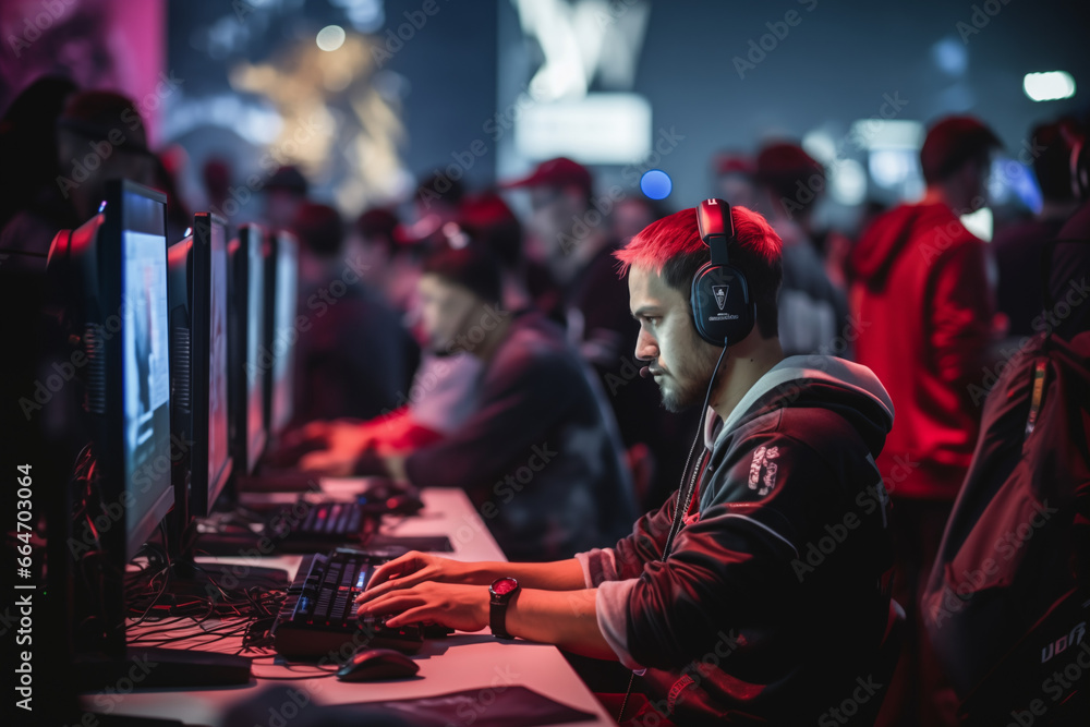 A large group of hackers are competing in a contest for hacker skills A large group of hackers are competing in a contest for hacker skills